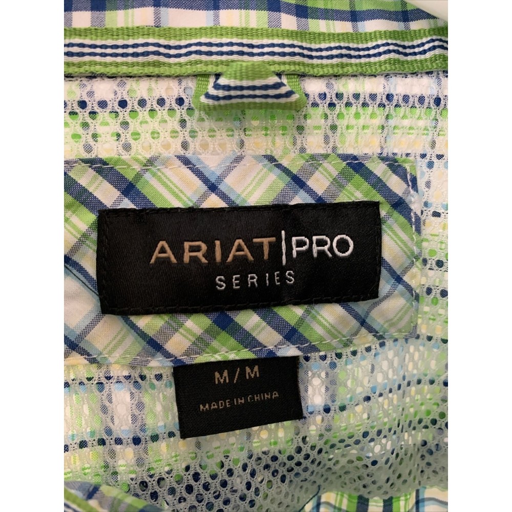 Ariat Pro Series Mens Size Medium Button Front Long Sleeve Shirt Plaid - Picture 2 of 11